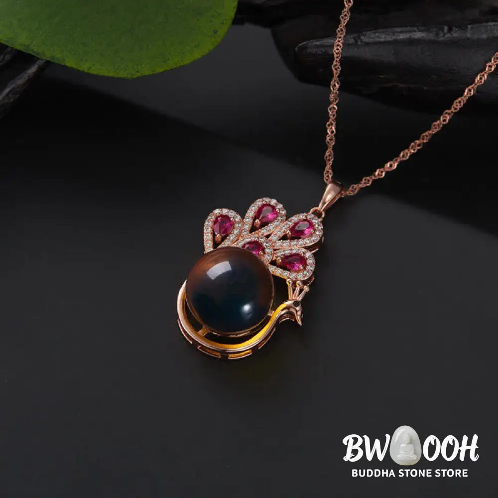 Buddha Stones Peacock Amber Fortune Love Necklace Pendant Ring - BWOOOH - Necklaces &amp; Pendants