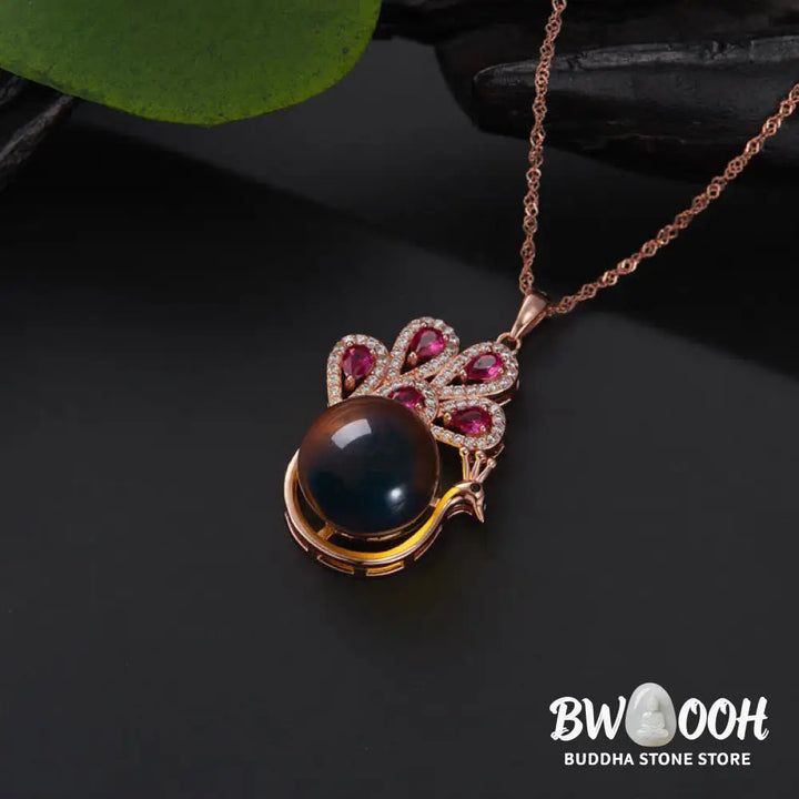 Buddha Stones Peacock Amber Fortune Love Necklace Pendant Ring - BWOOOH - Necklaces &amp; Pendants