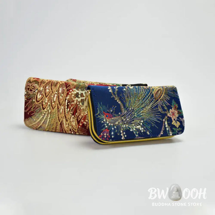 Buddha Stones Peacock Double-sided Embroidery Cash Holder Wallet Shopping Purse - Bag