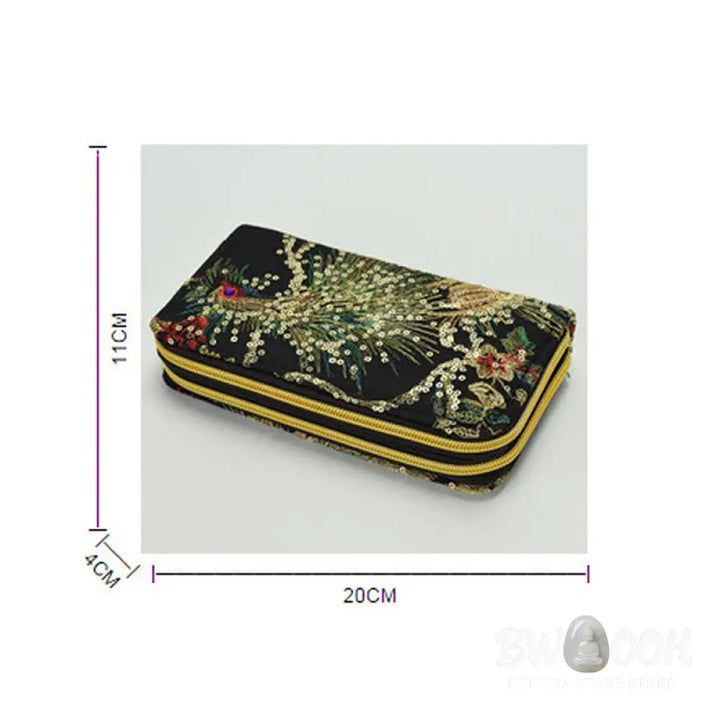 Buddha Stones Peacock Double-sided Embroidery Cash Holder Wallet Shopping Purse - Bag