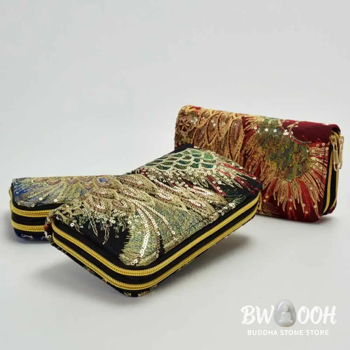 Buddha Stones Peacock Double-sided Embroidery Cash Holder Wallet Shopping Purse - Bag