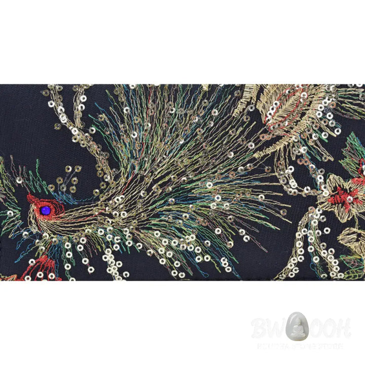 Buddha Stones Peacock Double-sided Embroidery Cash Holder Wallet Shopping Purse - Bag