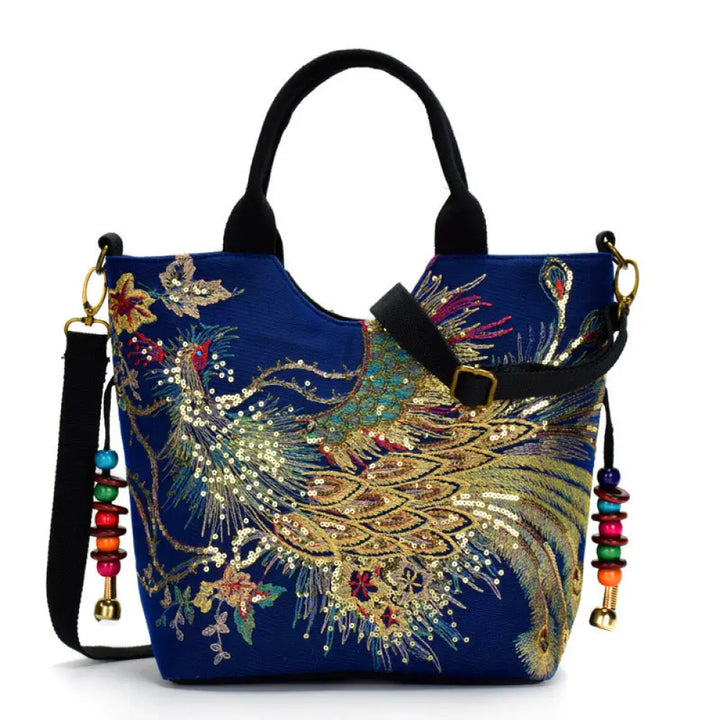 BWOOOH Peacock Double-sided Embroidery Tote Bag Shoulder 