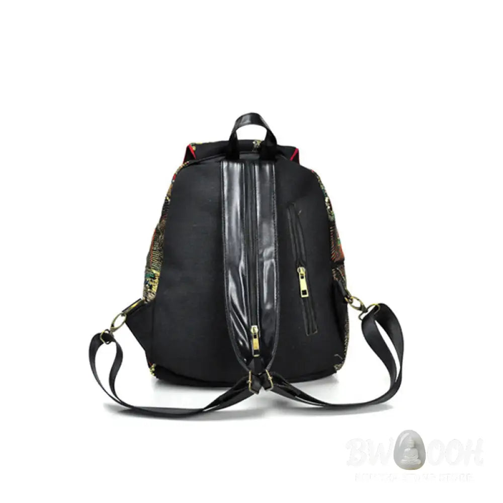Buddha Stones Peacock Embroidery Canvas Tassel Backpack - Backpack