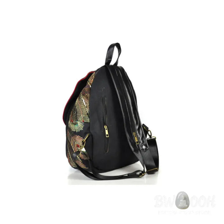 Buddha Stones Peacock Embroidery Canvas Tassel Backpack - Backpack