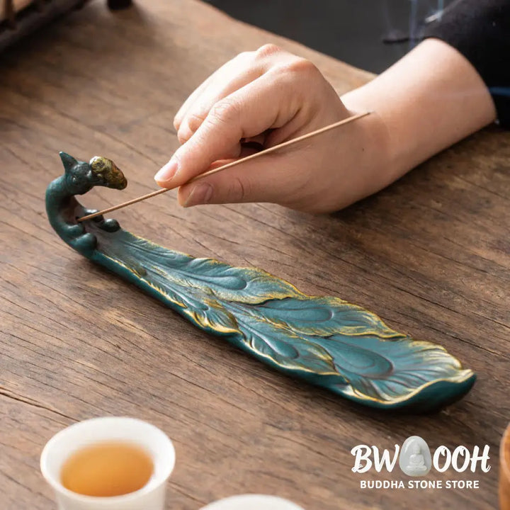 Buddha Stones Peacock Shape Fortune Home Decoration Incense Burner - Incense Burner