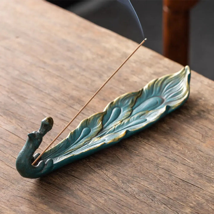 Buddha Stones Peacock Shape Fortune Home Decoration Incense Burner - Blue Peacock(24.7*6.5*5.5 cm) - Incense Burner