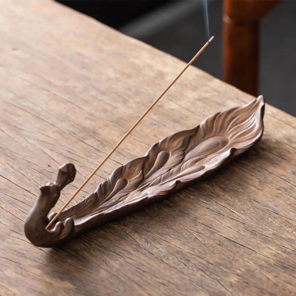 Buddha Stones Peacock Shape Fortune Home Decoration Incense Burner - SaddleBrown Peacock(24.7*6.5*5.5 cm) - Incense