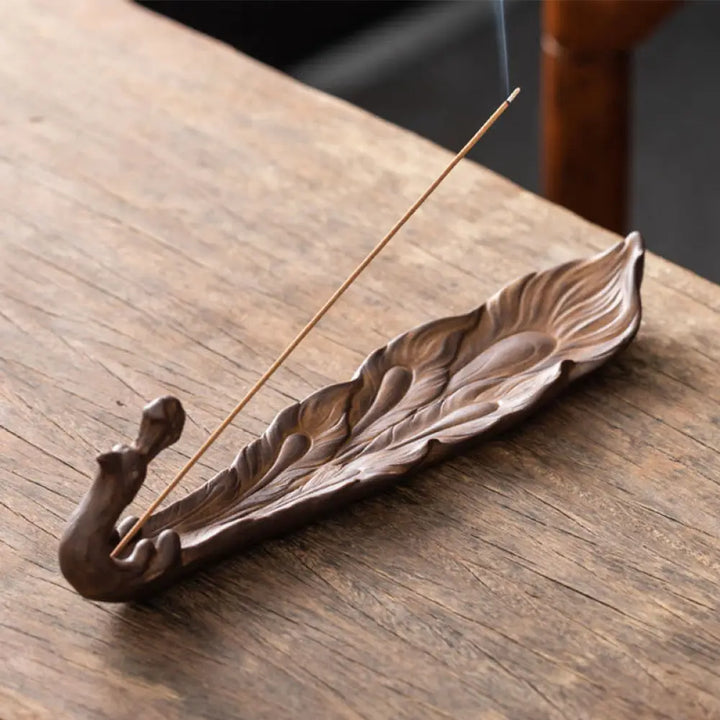 Buddha Stones Peacock Shape Fortune Home Decoration Incense Burner - SaddleBrown Peacock(24.7*6.5*5.5 cm) - Incense