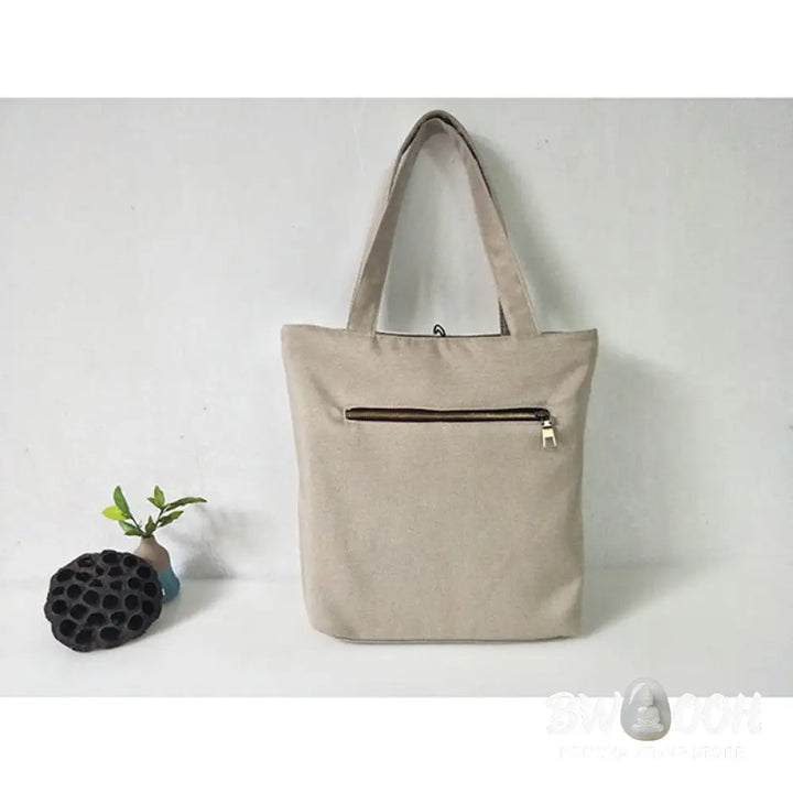Buddha Stones Pear Flower Plum Peach Blossom Bamboo Embroidery Canvas Large Capacity Shoulder Bag Tote Bag - Bag