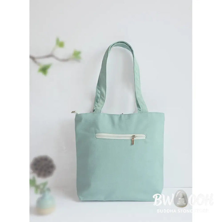 Buddha Stones Pear Flower Plum Peach Blossom Bamboo Embroidery Canvas Large Capacity Shoulder Bag Tote Bag - Bag