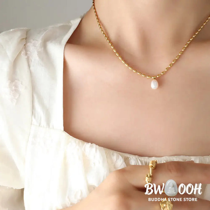 Buddha Stones Pearl Bead Peace Necklace Pendant - BWOOOH - Pearl (Happiness ♥ Calm) - Necklaces &amp; Pendants