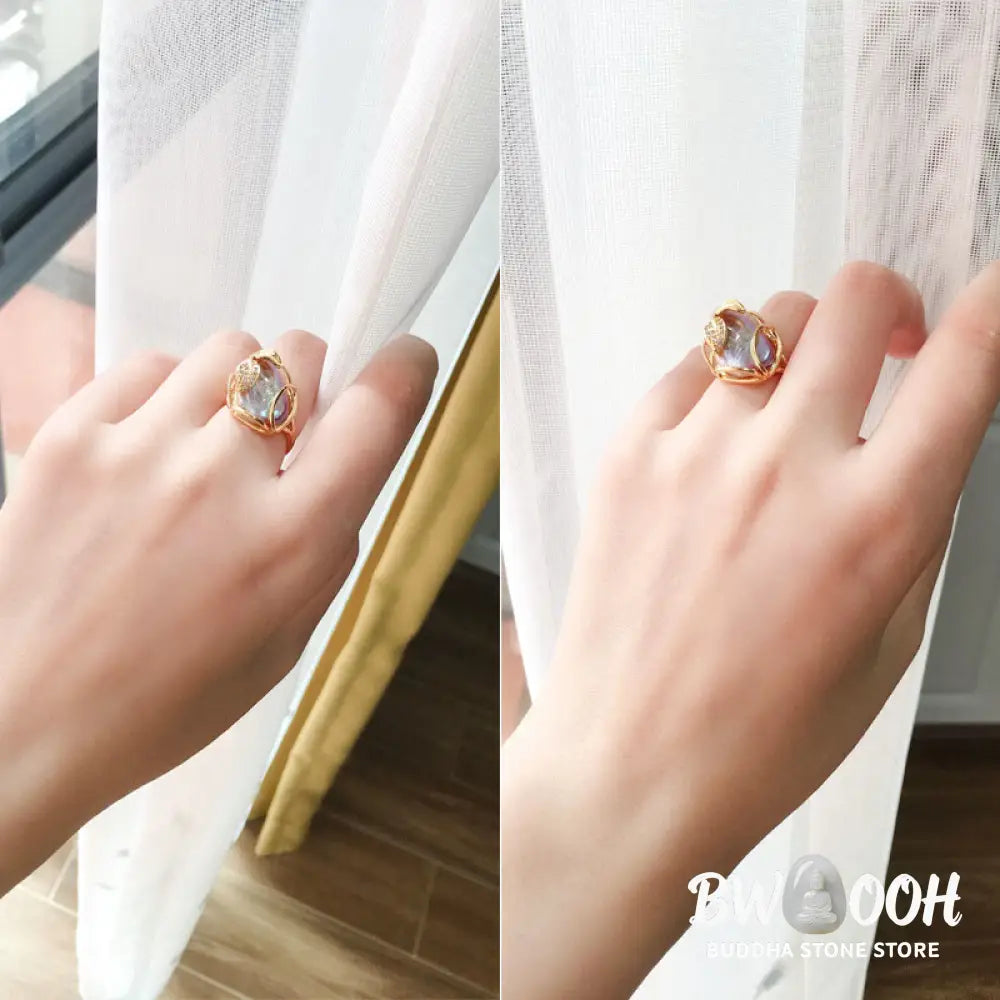 Buddha Stones Pearl Copper Plated Gold Flower Happiness Wealth Ring - BWOOOH - Ring