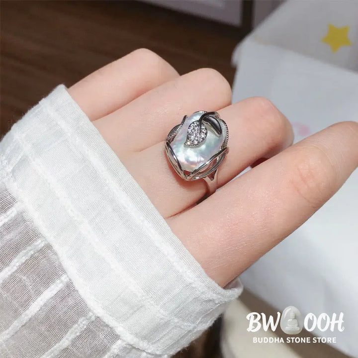 Buddha Stones Pearl Copper Plated Gold Flower Happiness Wealth Ring - BWOOOH - Ring