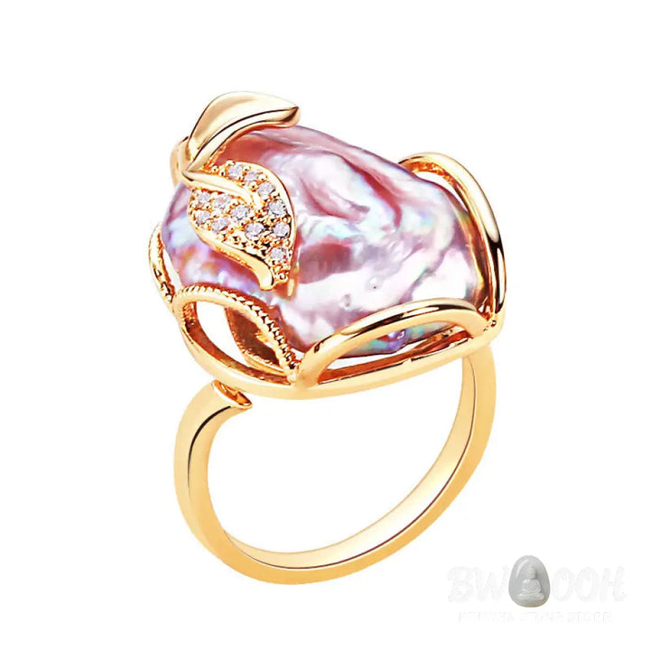 Buddha Stones Pearl Copper Plated Gold Flower Happiness Wealth Ring - BWOOOH - Ring