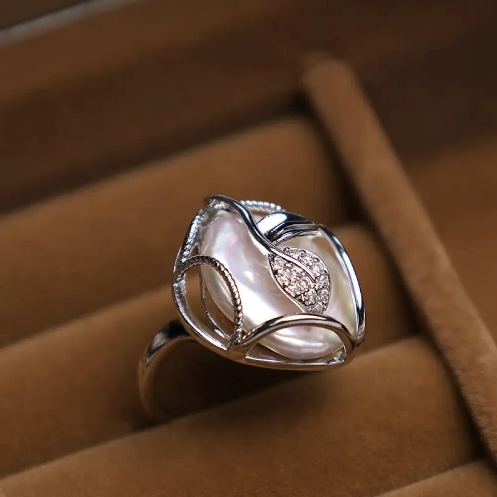 Buddha Stones Pearl Copper Plated Gold Flower Happiness Wealth Ring - BWOOOH - Silver(Adjustable) / No Box - Ring