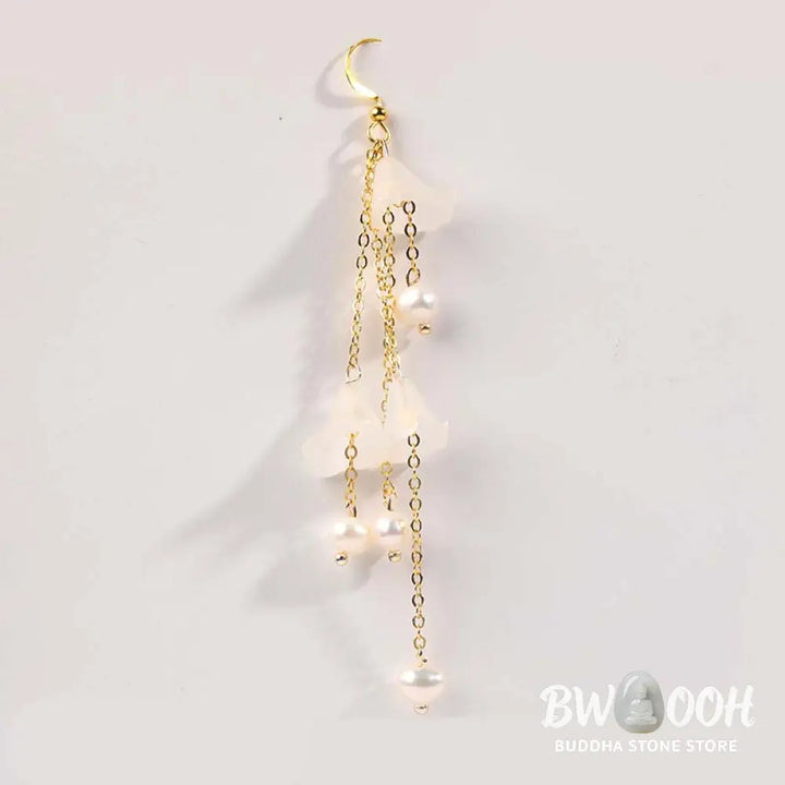 Buddha Stones Pearl Flower Petals Luck Drop Earrings - Pearl - Earrings