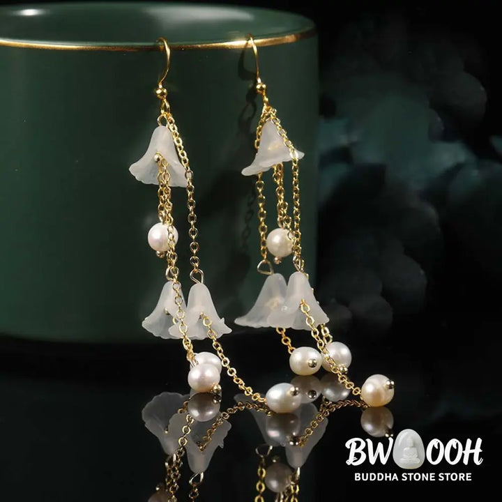 Buddha Stones Pearl Flower Petals Luck Drop Earrings - Pearl - Earrings