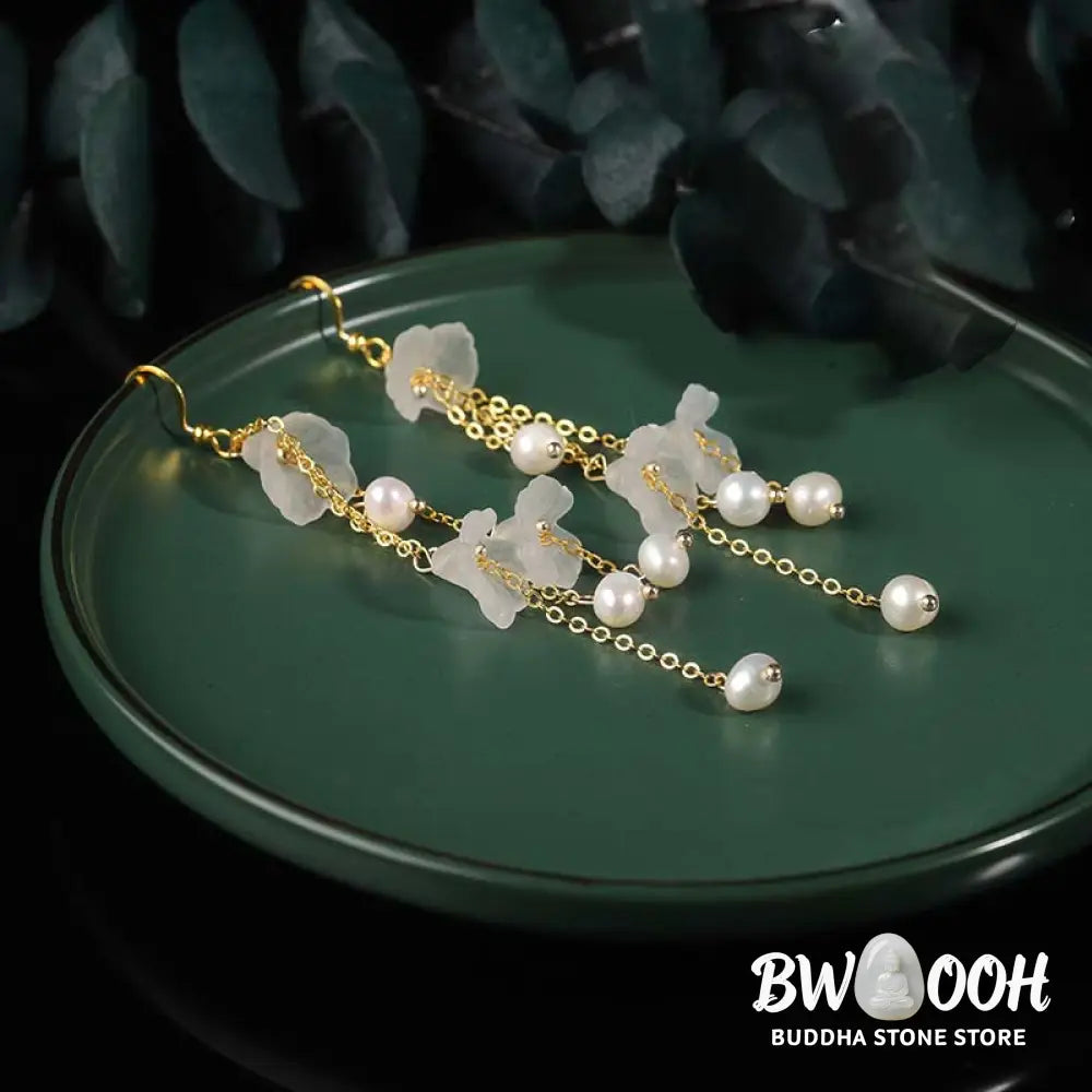 Buddha Stones Pearl Flower Petals Luck Drop Earrings - Pearl - Earrings