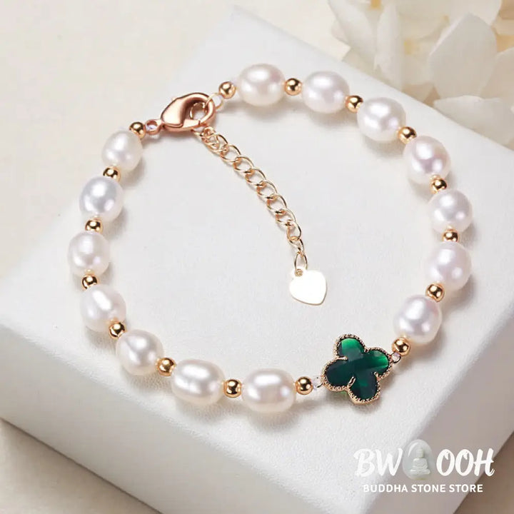 Buddha Stones Pearl Four Leaf Clover Wealth Chain Bracelet - BWOOOH - Bracelet