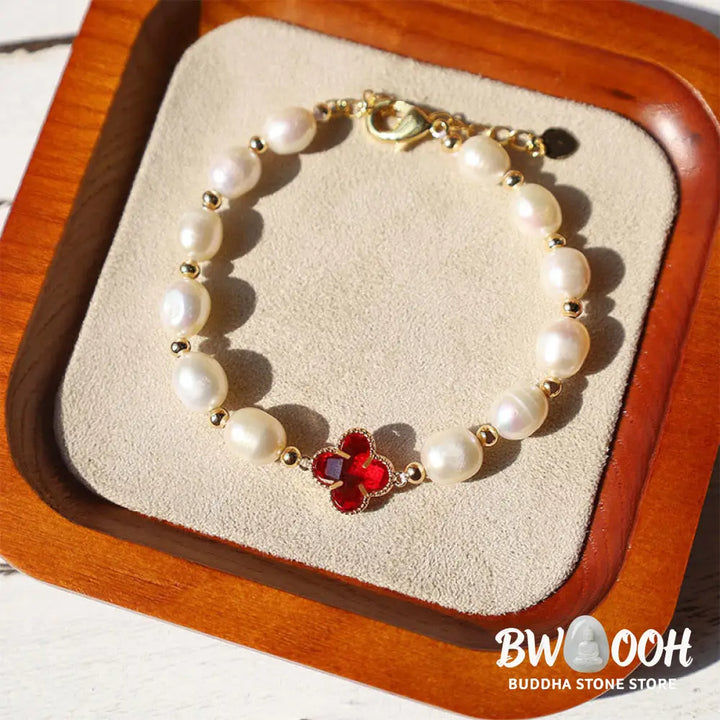 Buddha Stones Pearl Four Leaf Clover Wealth Chain Bracelet - BWOOOH - Bracelet