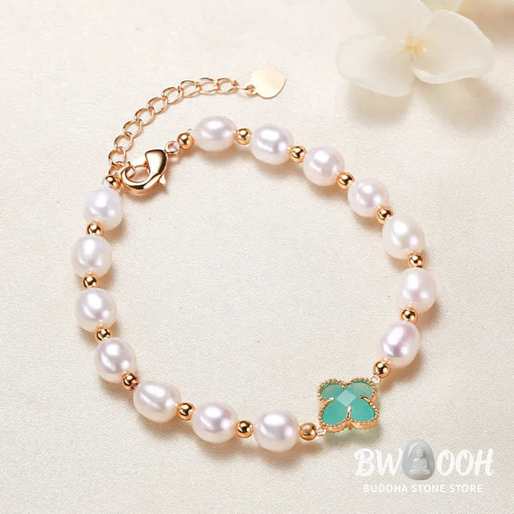 Buddha Stones Pearl Four Leaf Clover Wealth Chain Bracelet - BWOOOH - Bracelet