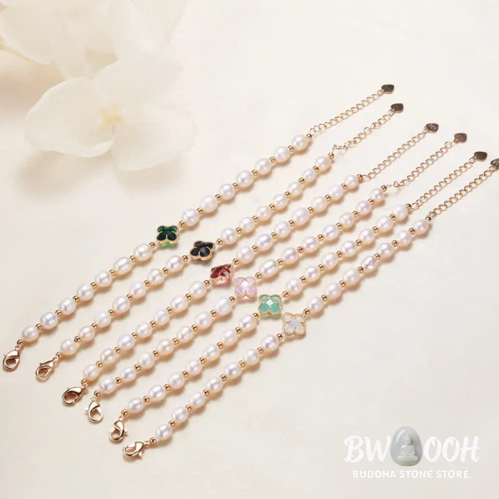 Buddha Stones Pearl Four Leaf Clover Wealth Chain Bracelet - BWOOOH - Bracelet
