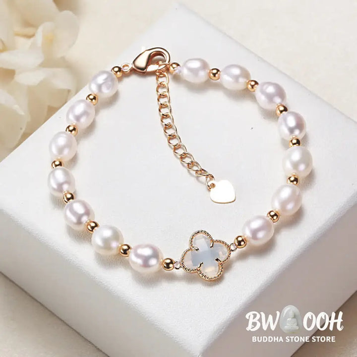 Buddha Stones Pearl Four Leaf Clover Wealth Chain Bracelet - BWOOOH - Bracelet