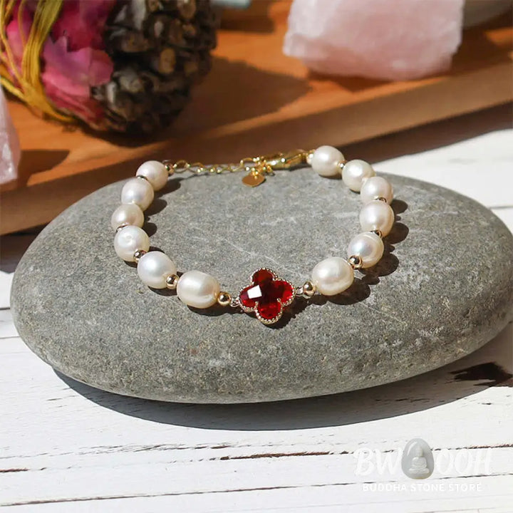 Buddha Stones Pearl Four Leaf Clover Wealth Chain Bracelet - BWOOOH - Bracelet