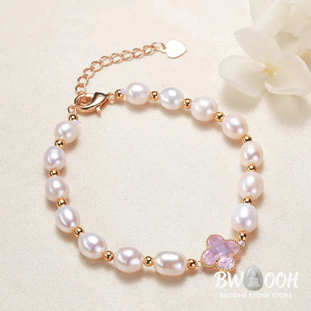 Buddha Stones Pearl Four Leaf Clover Wealth Chain Bracelet - BWOOOH - Bracelet