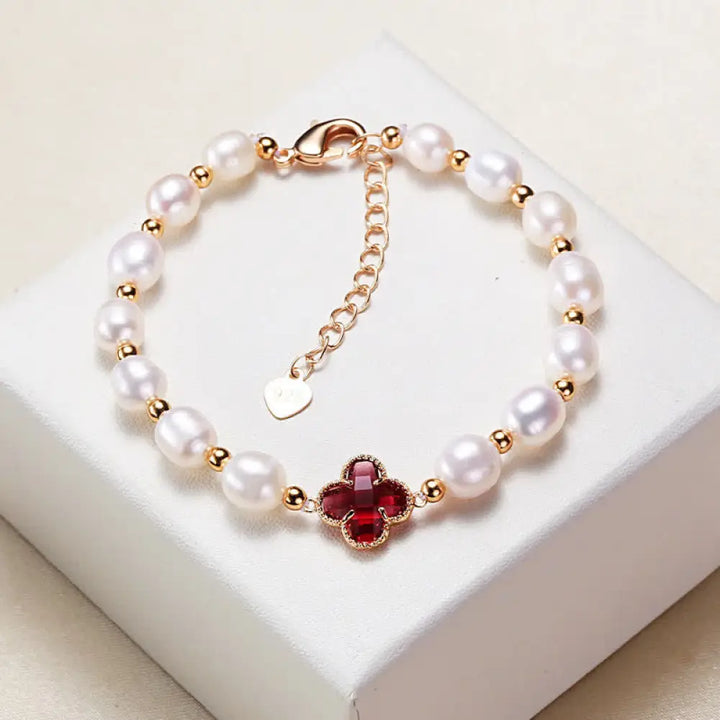 Buddha Stones Pearl Four Leaf Clover Wealth Chain Bracelet - BWOOOH - Bracelet
