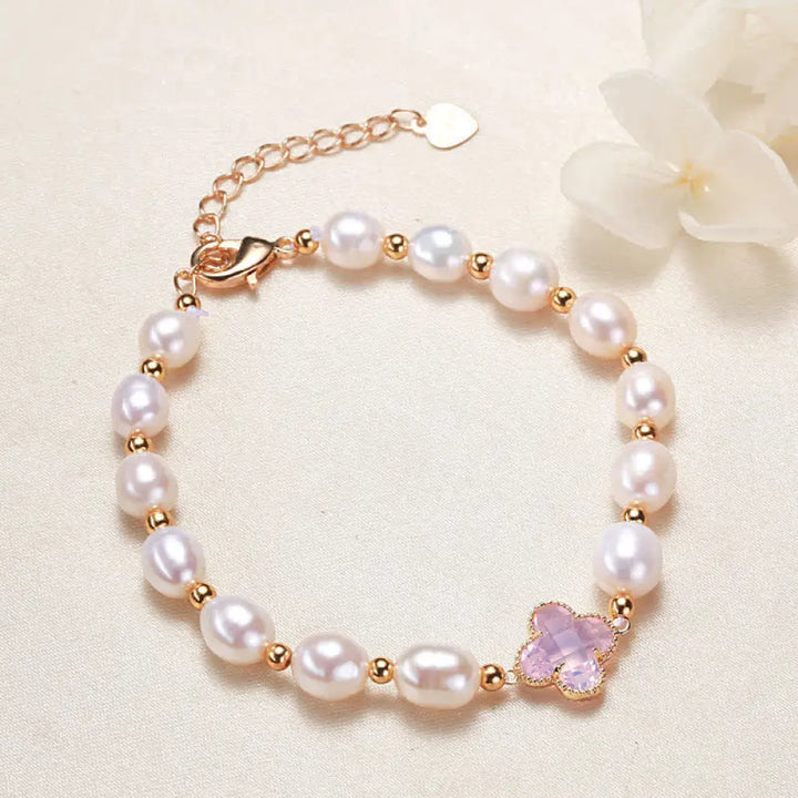 Buddha Stones Pearl Four Leaf Clover Wealth Chain Bracelet - BWOOOH - Pink Four Leaf Clover - Bracelet