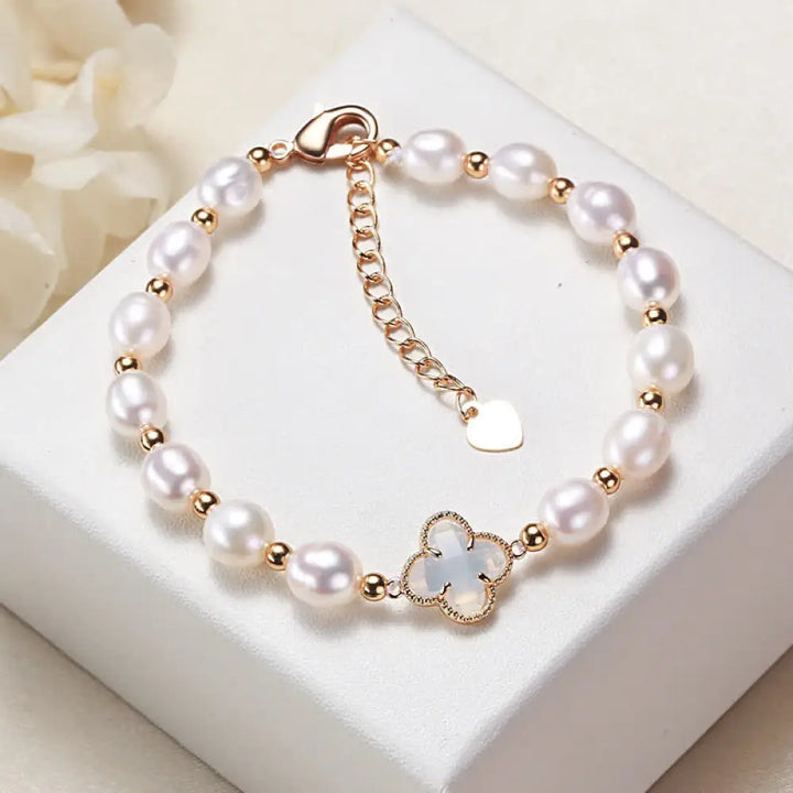 Buddha Stones Pearl Four Leaf Clover Wealth Chain Bracelet - BWOOOH - White Four Leaf Clover - Bracelet