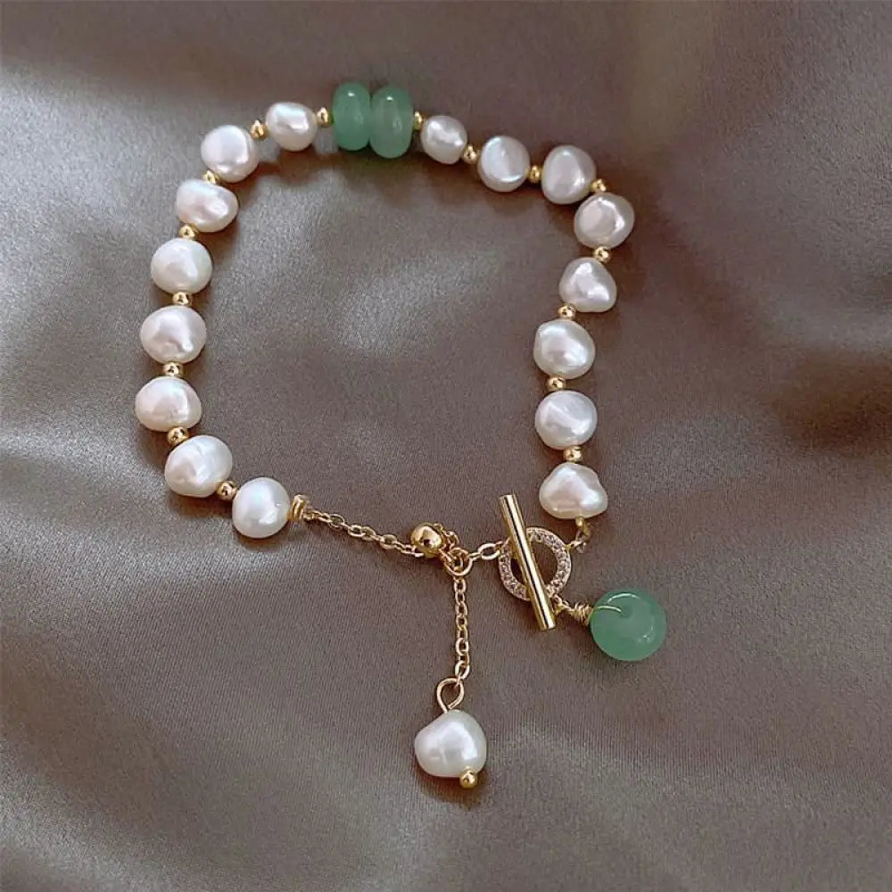 BWOOOH Pearl Green Strawberry Quartz Bead Healing Chain Bracelet - BWOOOH - Pearl&Green Strawberry Quartz