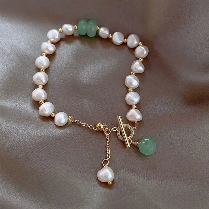 BWOOOH Pearl Green Strawberry Quartz Bead Healing Chain Bracelet - BWOOOH - Pearl&amp;Green Strawberry Quartz