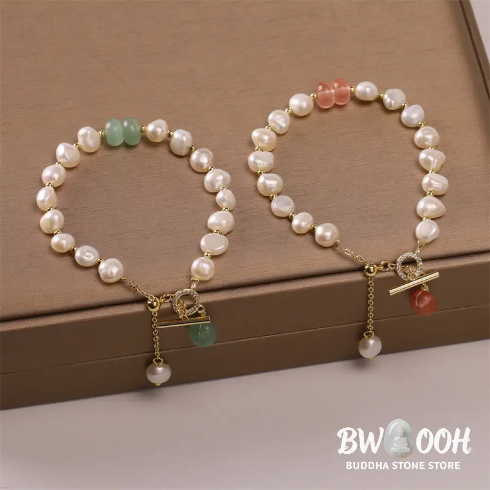 Buddha Stones Pearl Green Strawberry Quartz Bead Healing Chain Bracelet - BWOOOH - Bracelet