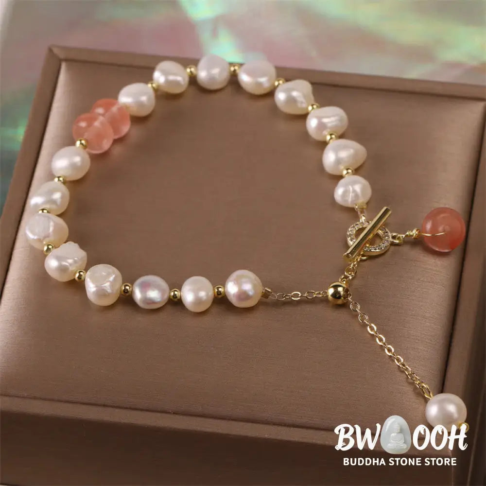 Buddha Stones Pearl Green Strawberry Quartz Bead Healing Chain Bracelet - BWOOOH - Bracelet