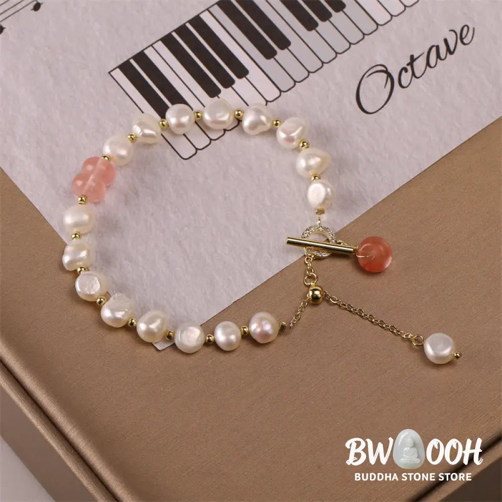 Buddha Stones Pearl Green Strawberry Quartz Bead Healing Chain Bracelet - BWOOOH - Bracelet