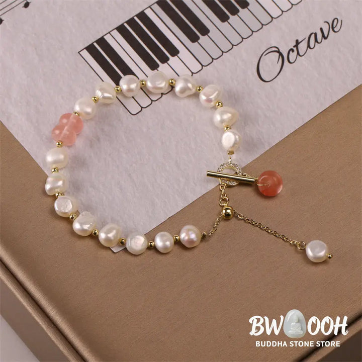 Buddha Stones Pearl Green Strawberry Quartz Bead Healing Chain Bracelet - BWOOOH - Bracelet