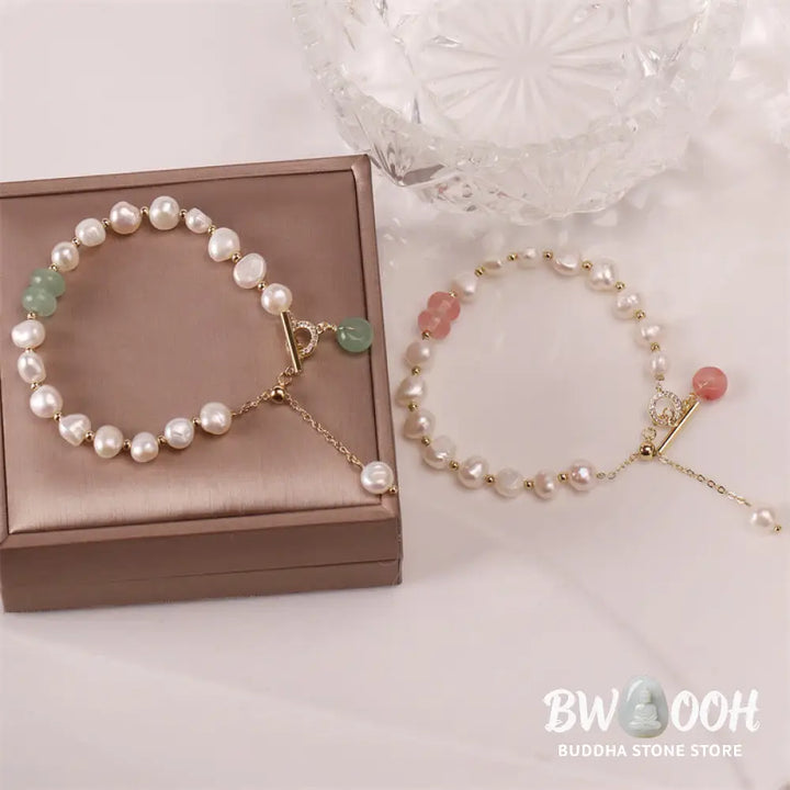 Buddha Stones Pearl Green Strawberry Quartz Bead Healing Chain Bracelet - BWOOOH - Bracelet