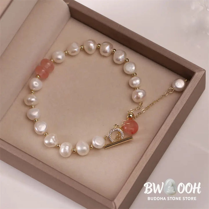 Buddha Stones Pearl Green Strawberry Quartz Bead Healing Chain Bracelet - BWOOOH - Bracelet