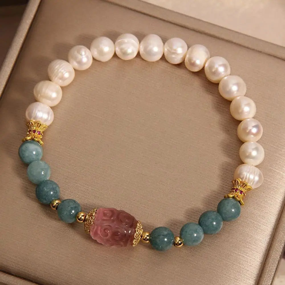 BWOOOH Pearl Jade Strawberry Quartz Purity Bracelet — Pearl jade bracelet for spiritual healing and mindful living