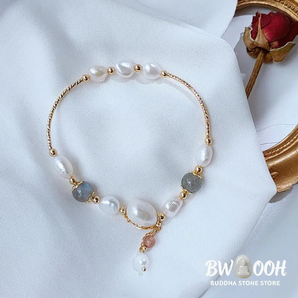 Buddha Stones Pearl Moonstone Strawberry Quartz Bead Optimism Bracelet - BWOOOH - Pearl&amp;Moonstone - Bracelet