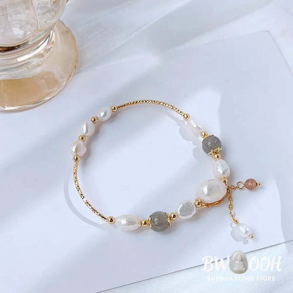 Buddha Stones Pearl Moonstone Strawberry Quartz Bead Optimism Bracelet - BWOOOH - Pearl&Moonstone - Bracelet