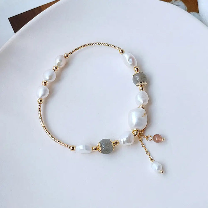 BWOOOH Pearl Moonstone Strawberry Quartz Bead Optimism Bracelet - BWOOOH - Pearl&amp;Moonstone - Bracelet