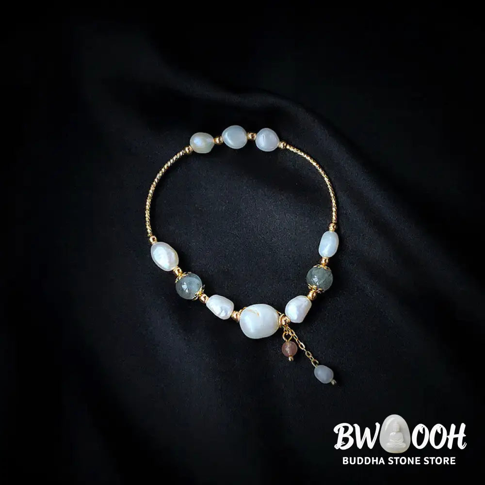 Buddha Stones Pearl Moonstone Strawberry Quartz Bead Optimism Bracelet - BWOOOH - Pearl&amp;Moonstone - Bracelet