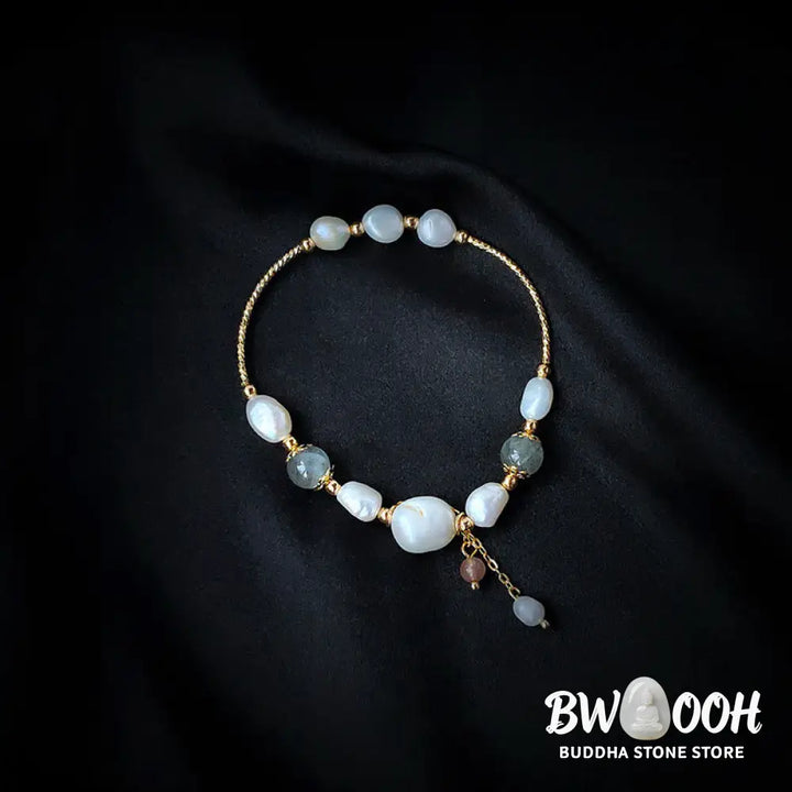 Buddha Stones Pearl Moonstone Strawberry Quartz Bead Optimism Bracelet - BWOOOH - Pearl&amp;Moonstone - Bracelet