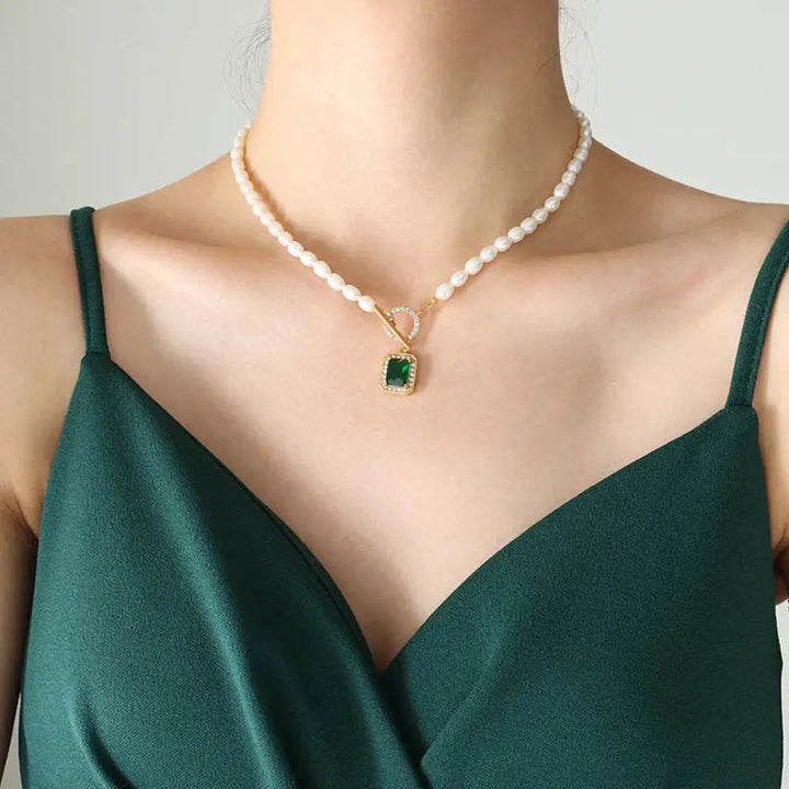 Buddha Stones Pearl Zircon Wealth Charm Necklace Pendant - BWOOOH - Green - Necklaces &amp; Pendants