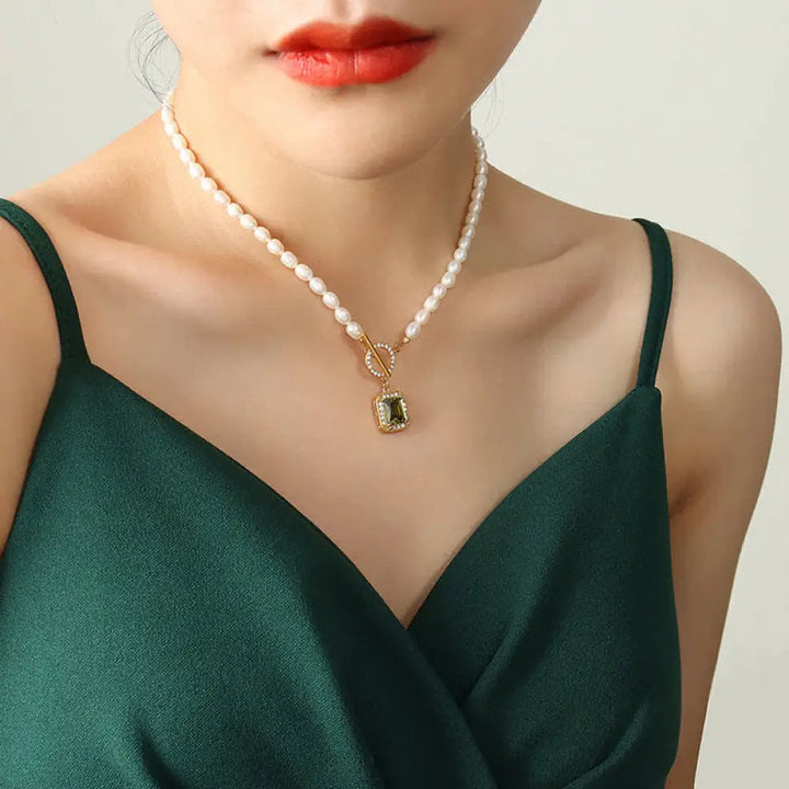 Buddha Stones Pearl Zircon Wealth Charm Necklace Pendant - BWOOOH - Light Green - Necklaces &amp; Pendants
