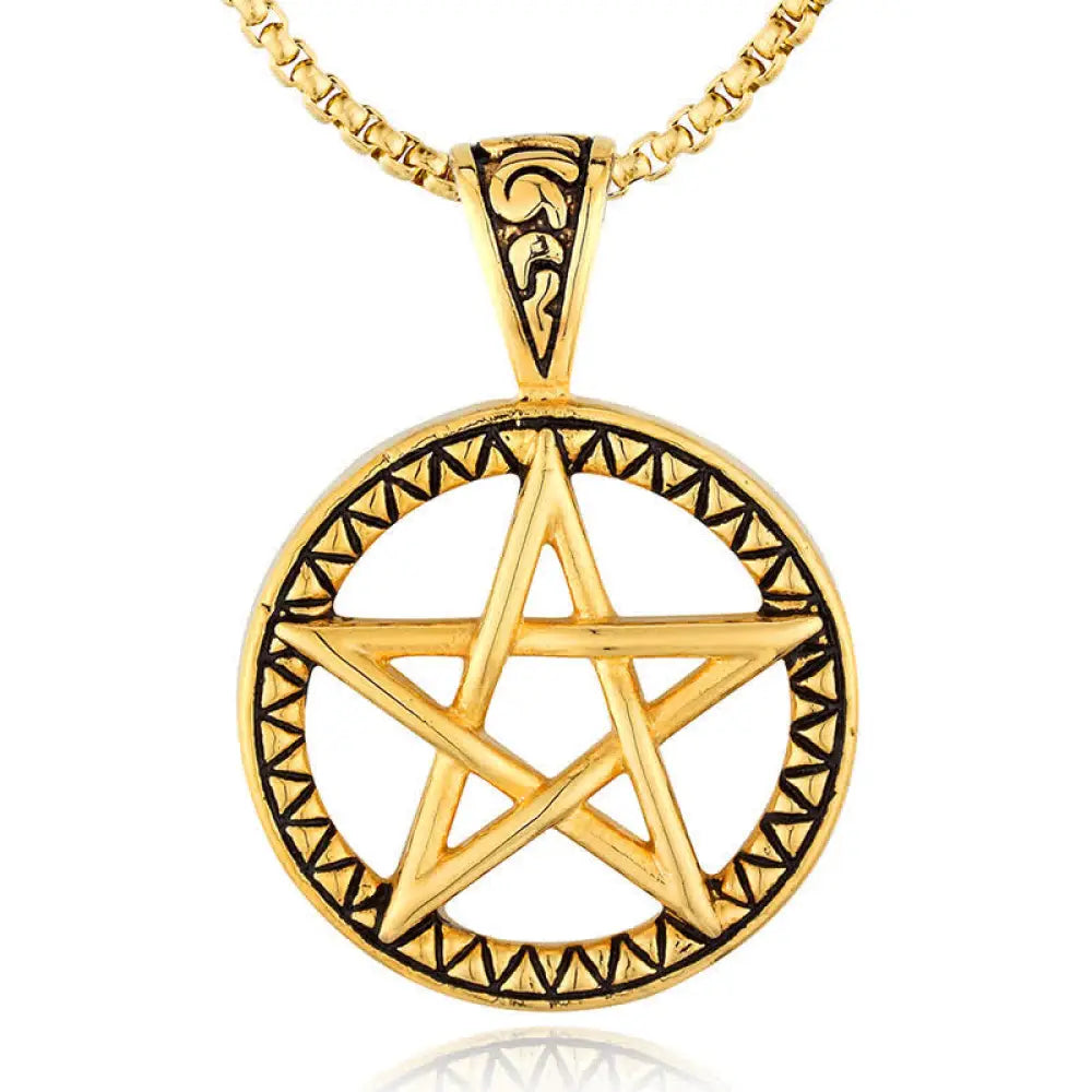 Buddha Stones Pentagram Titanium Steel Balance Necklace Pendant - BWOOOH - Gold - Necklaces &amp; Pendants